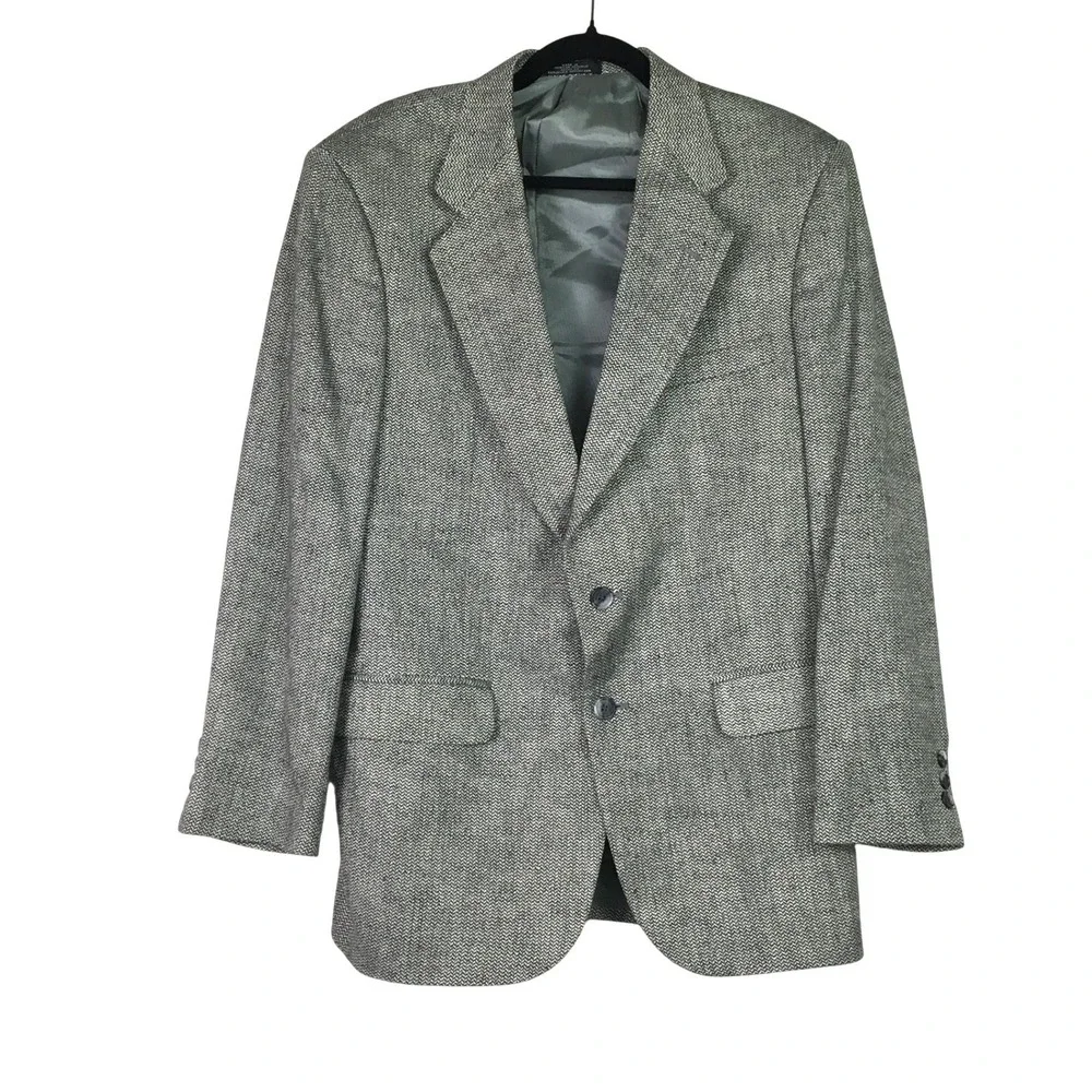 Towncraft‎ Herringbone Wool Silk Blend Blazer 40R Grey Black